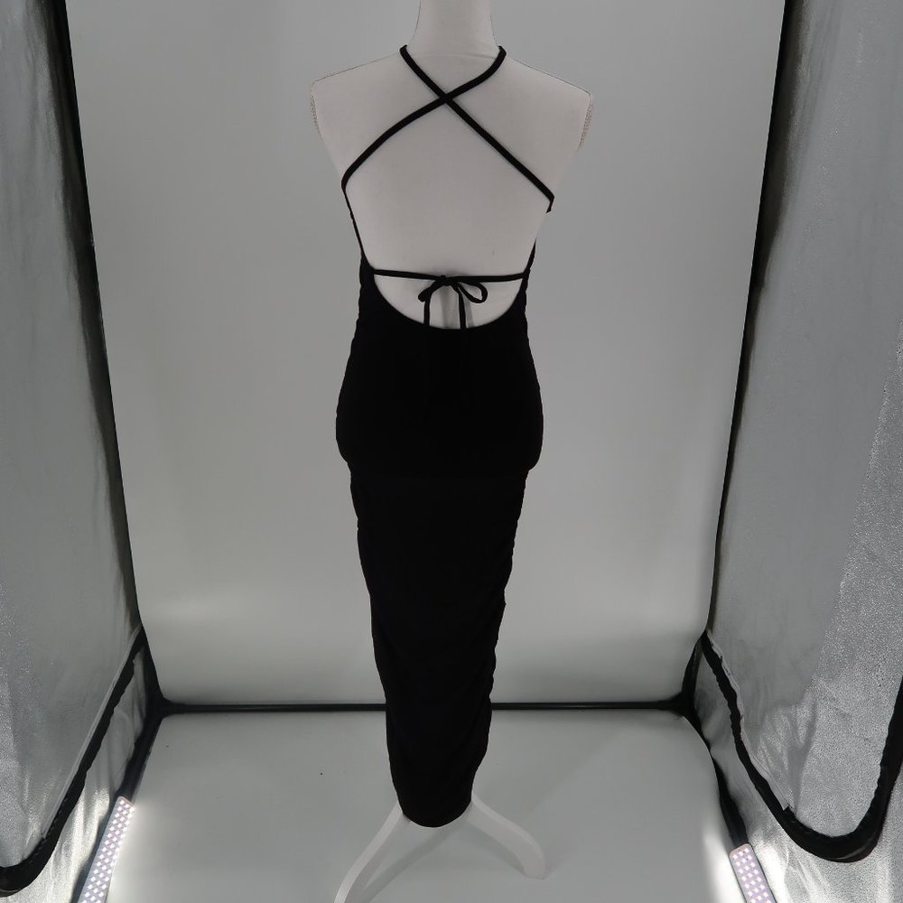 ASOS Black Bodycon High Neck Strappy Back Cocktail Dress Size 4 Stretchy